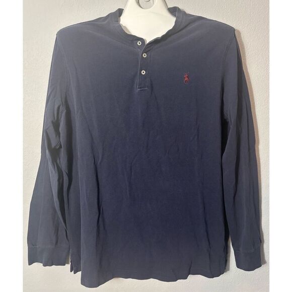 Polo Ralph Lauren Mens XL Blue Long Sleeve Henley Featherweight Mesh Red Pony - Picture 3 of 7